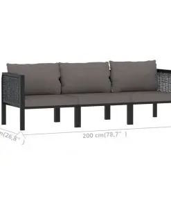 vidaXL 3-Seater Sofa with Cushions Anthracite Poly Rattan