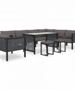 vidaXL 10 Piece Garden Lounge Set with Cushions Poly Rattan Anthracite