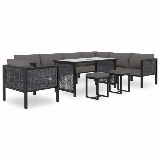 vidaXL 10 Piece Garden Lounge Set with Cushions Poly Rattan Anthracite