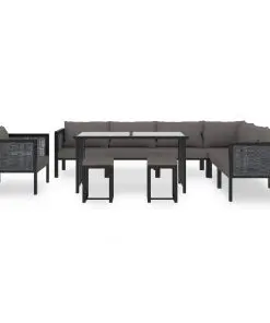 vidaXL 10 Piece Garden Lounge Set with Cushions Poly Rattan Anthracite