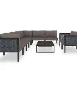 vidaXL 10 Piece Garden Lounge Set with Cushions Poly Rattan Anthracite