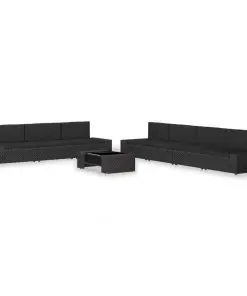 vidaXL 8 Piece Garden Lounge Set Poly Rattan Black