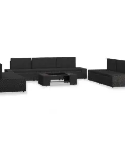 vidaXL 8 Piece Garden Lounge Set Poly Rattan Black