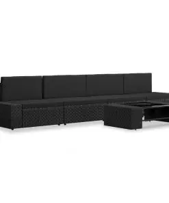 vidaXL 5 Piece Garden Lounge Set Poly Rattan Black