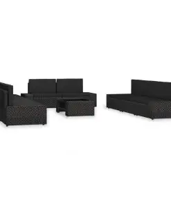 vidaXL 10 Piece Garden Lounge Set Poly Rattan Black