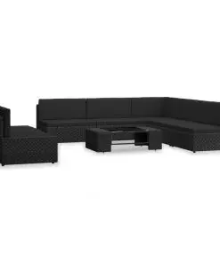 vidaXL 7 Piece Garden Lounge Set Poly Rattan Black