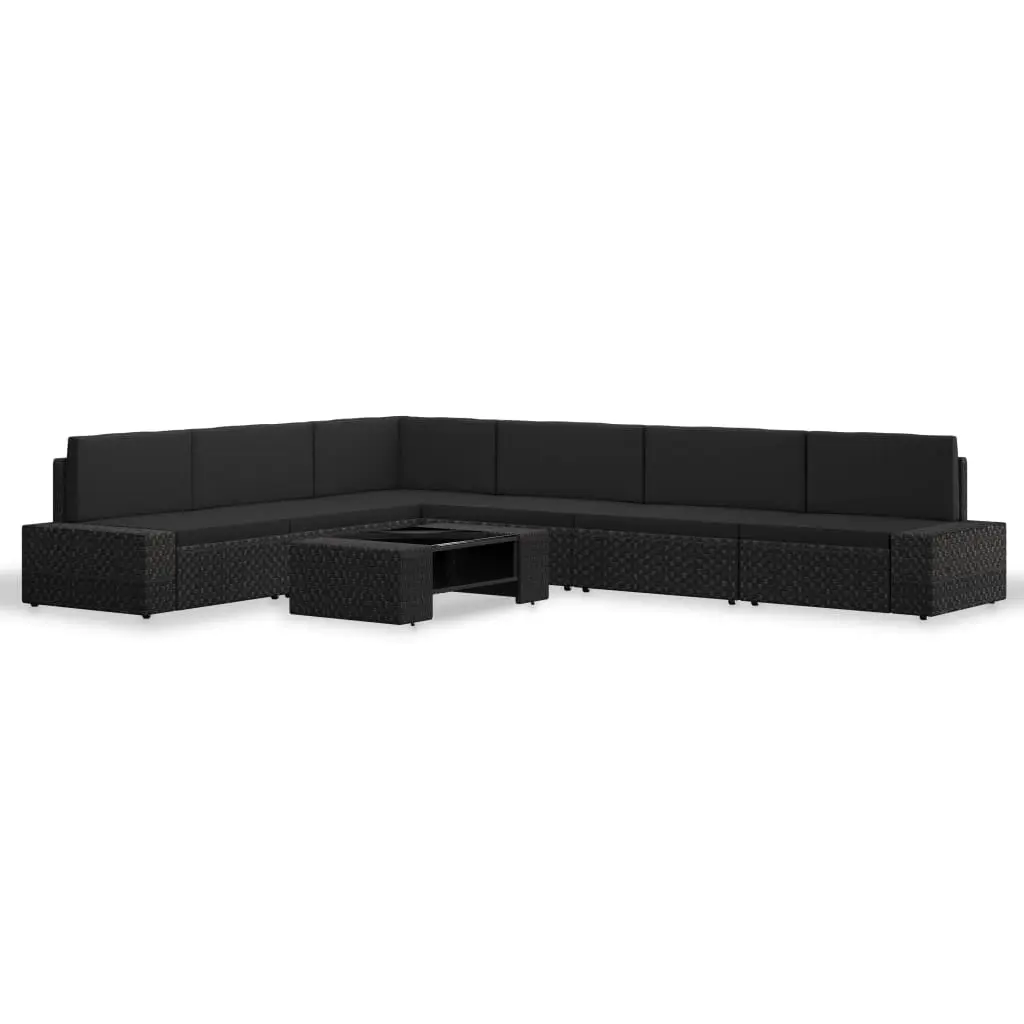 vidaXL 7 Piece Garden Lounge Set Poly Rattan Black