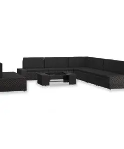 vidaXL 9 Piece Garden Lounge Set Poly Rattan Black