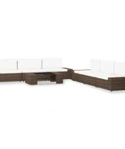 vidaXL 7 Piece Garden Lounge Set Poly Rattan Brown