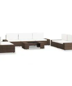 vidaXL 8 Piece Garden Lounge Set Poly Rattan Brown