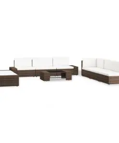 vidaXL 9 Piece Garden Lounge Set Poly Rattan Brown
