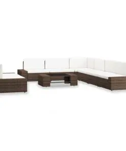 vidaXL 9 Piece Garden Lounge Set Poly Rattan Brown