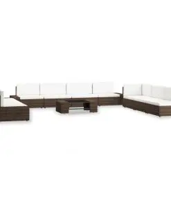 vidaXL 10 Piece Garden Lounge Set Poly Rattan Brown