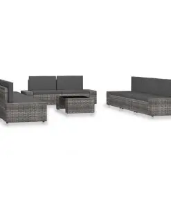 vidaXL 10 Piece Garden Lounge Set Poly Rattan Grey