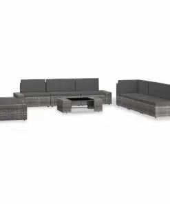 vidaXL 9 Piece Garden Lounge Set Poly Rattan Grey