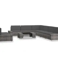 vidaXL 9 Piece Garden Lounge Set Poly Rattan Grey