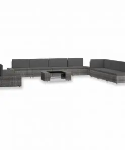 vidaXL 10 Piece Garden Lounge Set Poly Rattan Grey