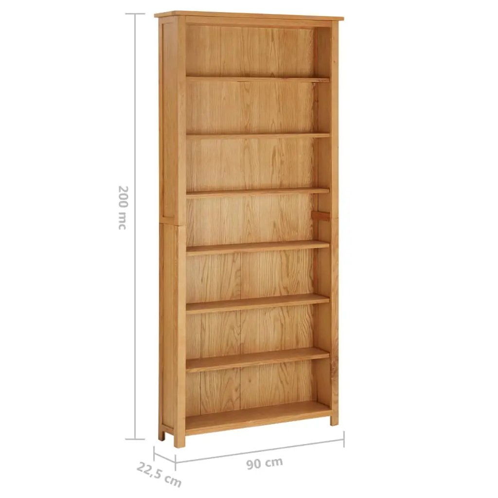 vidaXL 7-Tier Bookcase 90×22.5×200 cm Solid Oak Wood