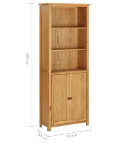 vidaXL Bookcase with 2 Doors 90x30x200 cm Solid Oak Wood