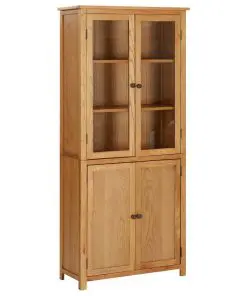 vidaXL Bookcase with 4 Doors 90x35x200 cm Solid Oak Wood and Glass
