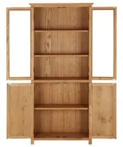 vidaXL Bookcase with 4 Doors 90x35x200 cm Solid Oak Wood and Glass