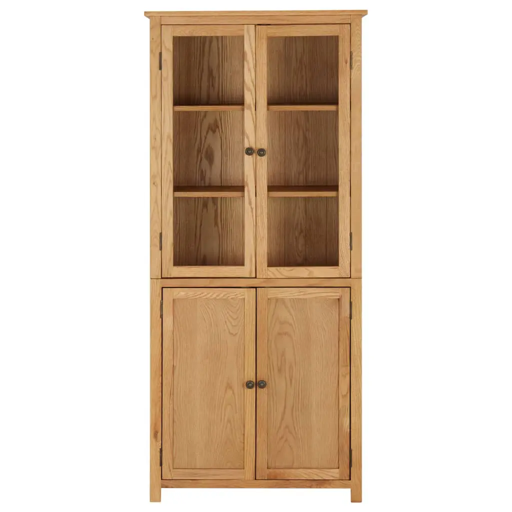 vidaXL Bookcase with 4 Doors 80x35x180 cm Solid Oak Wood and Glass