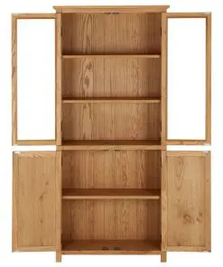 vidaXL Bookcase with 4 Doors 80x35x180 cm Solid Oak Wood and Glass