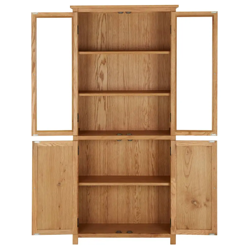 vidaXL Bookcase with 4 Doors 80x35x180 cm Solid Oak Wood and Glass