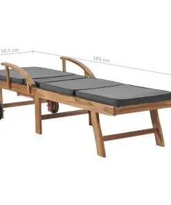 vidaXL Sun Loungers with Cushions 2 pcs Solid Teak Wood Dark Grey