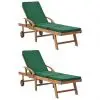 vidaXL Sun Loungers with Cushions 2 pcs Solid Teak Wood Green