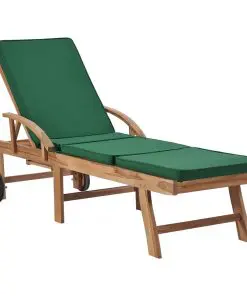 vidaXL Sun Loungers with Cushions 2 pcs Solid Teak Wood Green