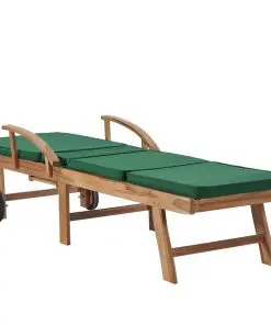 vidaXL Sun Loungers with Cushions 2 pcs Solid Teak Wood Green