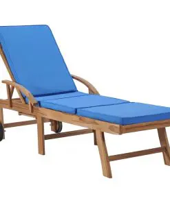 vidaXL Sun Loungers with Cushions 2 pcs Solid Teak Wood Blue