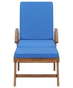 vidaXL Sun Loungers with Cushions 2 pcs Solid Teak Wood Blue