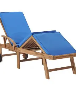 vidaXL Sun Loungers with Cushions 2 pcs Solid Teak Wood Blue