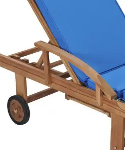 vidaXL Sun Loungers with Cushions 2 pcs Solid Teak Wood Blue
