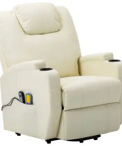 vidaXL Stand-up Massage Recliner Cream White Faux Leather (AU only)