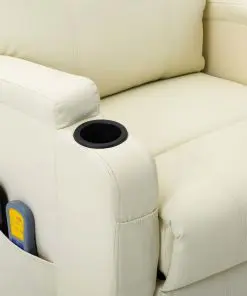 vidaXL Stand-up Massage Recliner Cream White Faux Leather (AU only)
