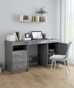 vidaXL Desk High Gloss Grey 140x50x76 cm Chipboard