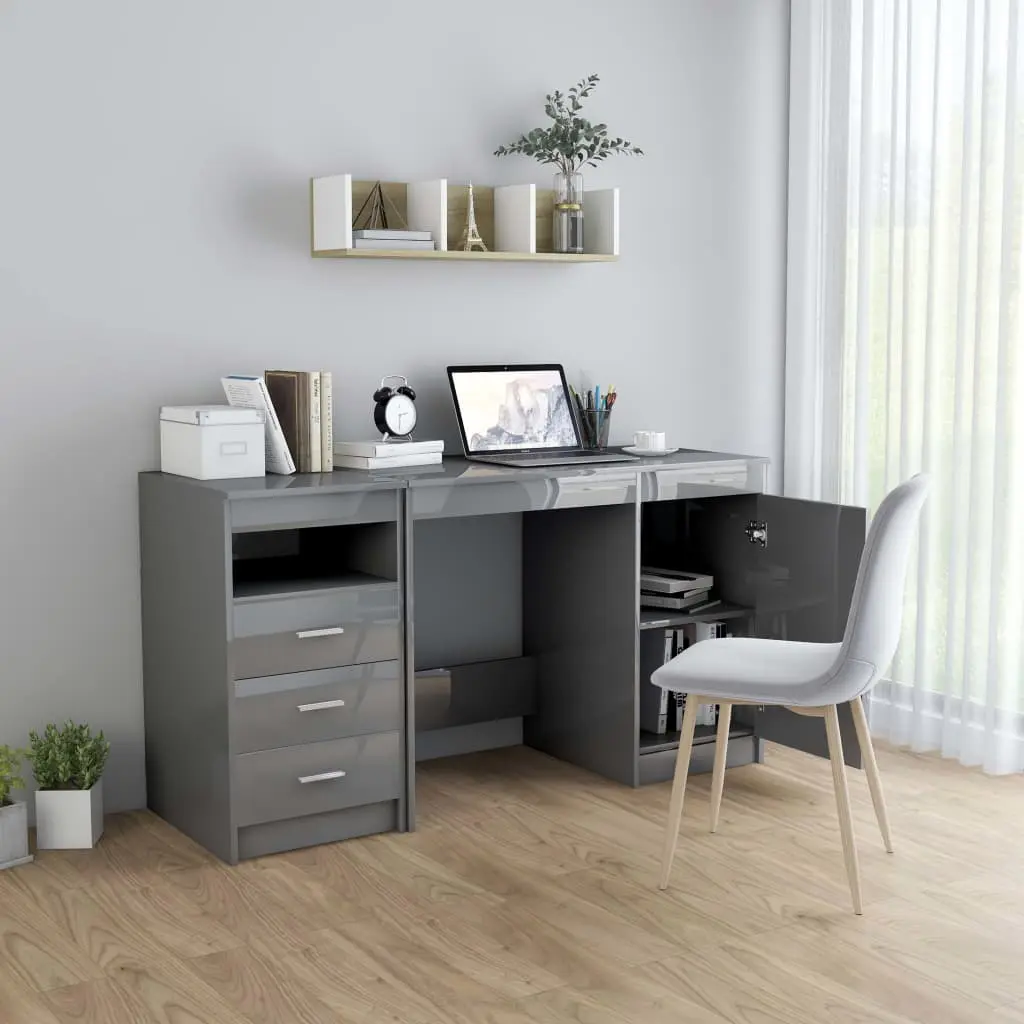 vidaXL Desk High Gloss Grey 140x50x76 cm Chipboard
