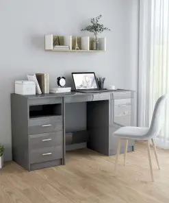 vidaXL Desk High Gloss Grey 140x50x76 cm Chipboard