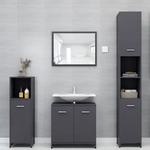 vidaXL Bathroom Furniture Set Grey Chipboard