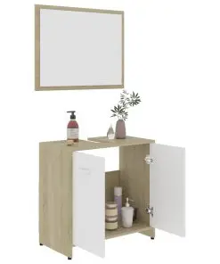 vidaXL Bathroom Furniture Set White and Sonoma Oak Chipboard