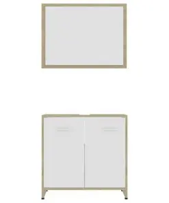 vidaXL Bathroom Furniture Set White and Sonoma Oak Chipboard