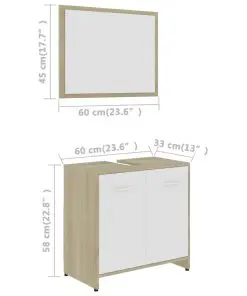 vidaXL Bathroom Furniture Set White and Sonoma Oak Chipboard