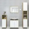 vidaXL Bathroom Furniture Set White and Sonoma Oak Chipboard vidaXL Bathroom Furniture Set White and Sonoma Oak Chipboard