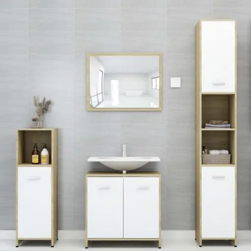 vidaXL Bathroom Furniture Set White and Sonoma Oak Chipboard