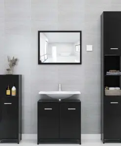 vidaXL Bathroom Furniture Set High Gloss Black Chipboard