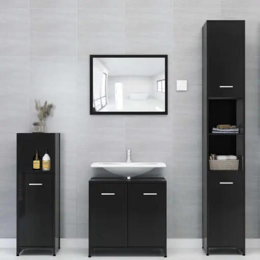 vidaXL Bathroom Furniture Set High Gloss Black Chipboard