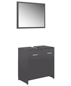 vidaXL Bathroom Furniture Set High Gloss Grey Chipboard